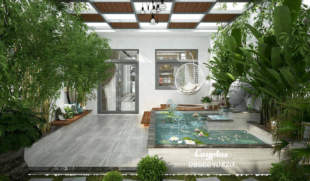 thiết kế tiểu cảnh sân thượng hiện đại cayplus