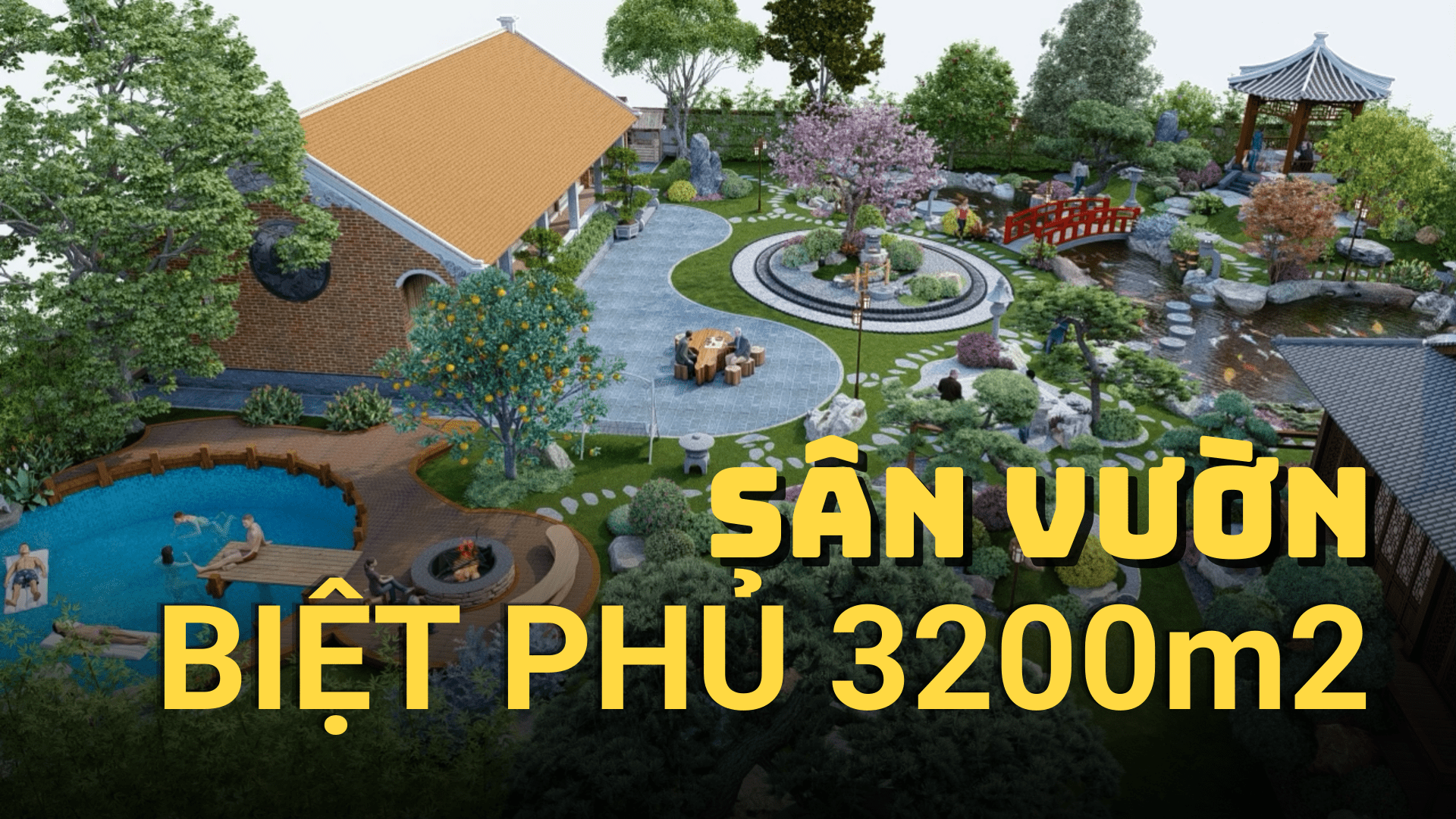 Thiết kế sân vườn cho biệt phủ rộng 3200m2 tại ngoại ô Hà Nội